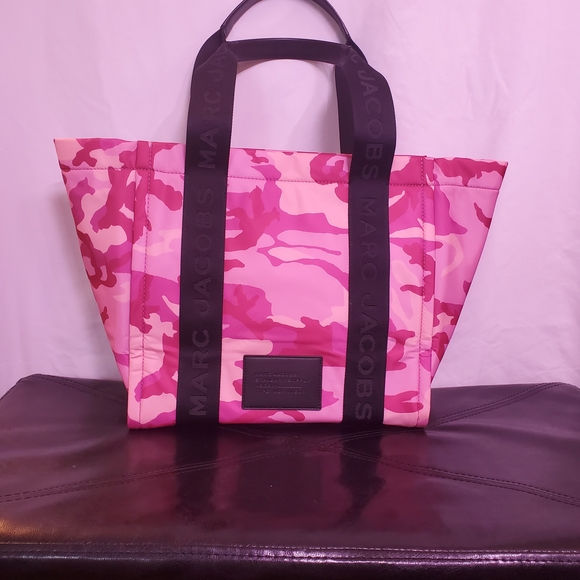 Marc Jacobs Pink Camo Tote with Black Logo Straps